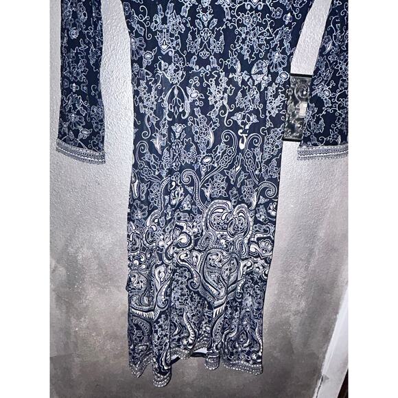 Ann Taylor Black White Tan Faux Wrap Midi Dress – Size 8 Professional Office - Picture 11 of 13